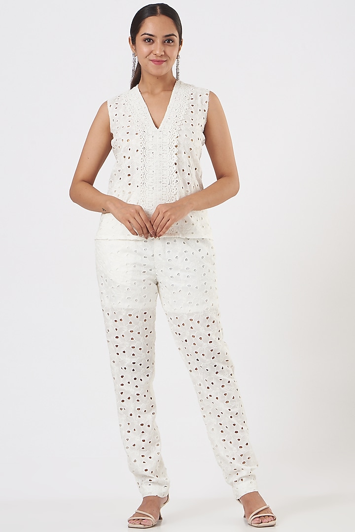 White Embroidered Co-Ord Set by Blush & M