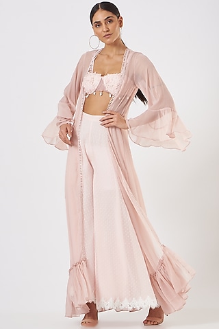 Blush Pink Georgette Cape Set by Blush & M