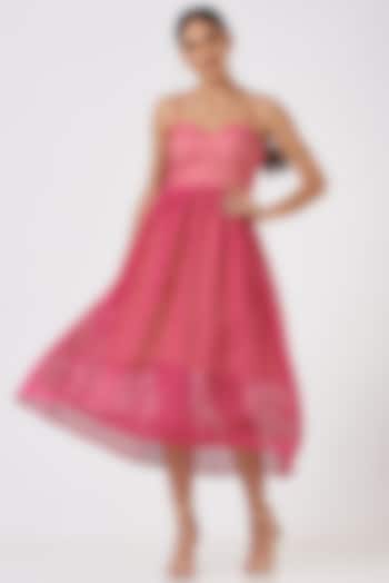 Hot Pink Printed Midi Dress by Blush & M