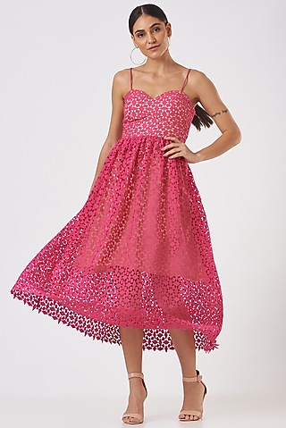 Hot Pink Printed Midi Dress by Blush & M