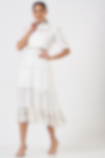 White Embroidered Midi Dress by Blush & M