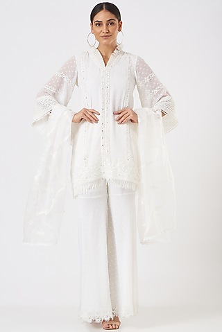 Ivory Georgette Gharara Set by Blush & M
