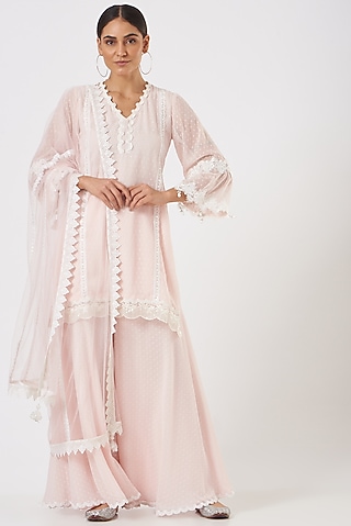 Blush Pink Georgette Kurta Set by Blush & M