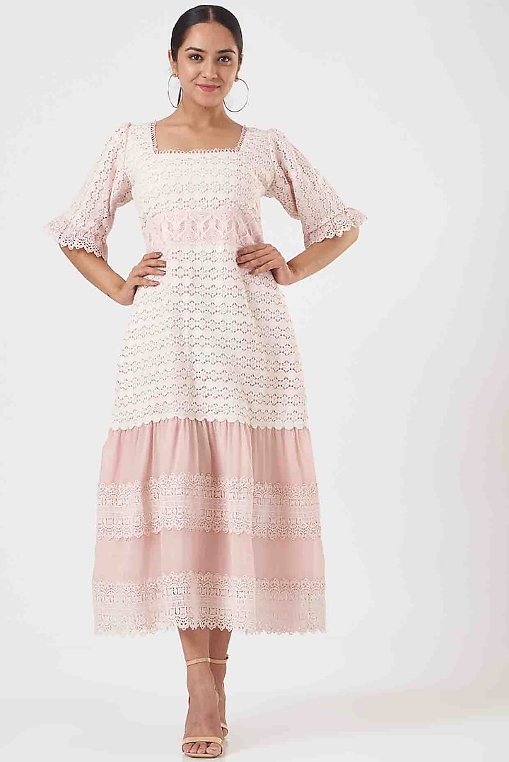 Blush Pink Embroidered Midi Dress by Blush & M