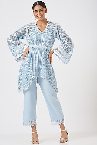 Deep Sky Blue Crepe Co-Ord Set by Blush & M
