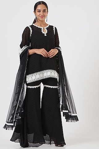 Black Georgette Gharara Set by Blush & M