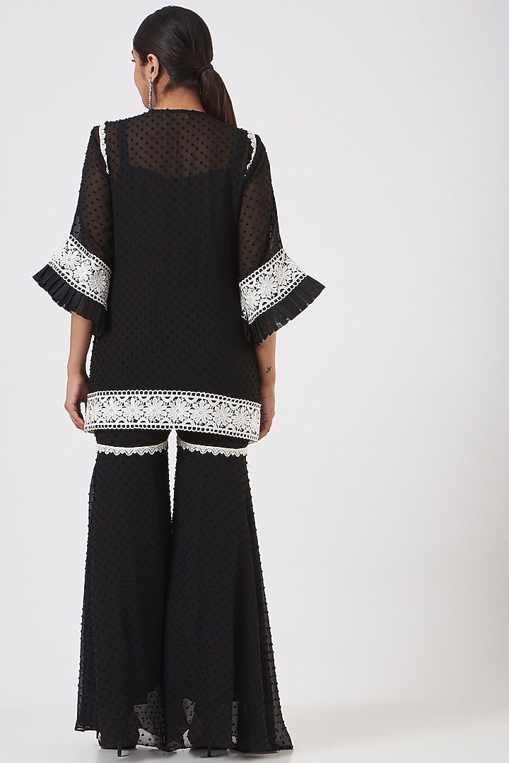 Black Georgette Gharara Set by Blush & M at Pernia's Pop Up Shop