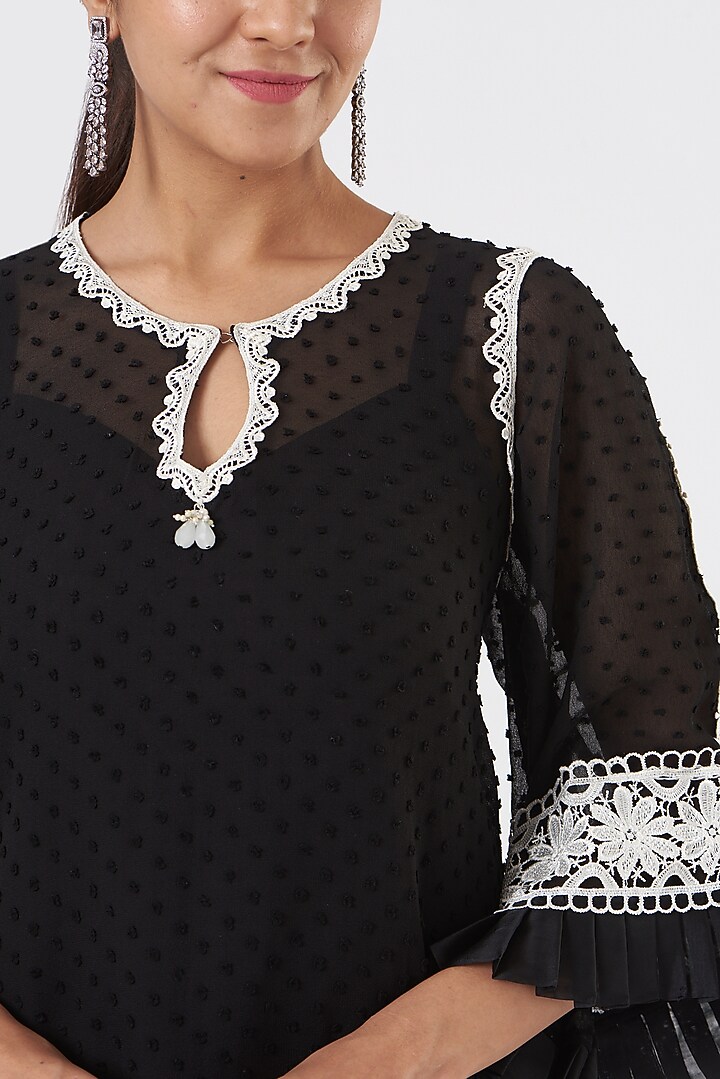 Black Georgette Gharara Set by Blush & M at Pernia's Pop Up Shop