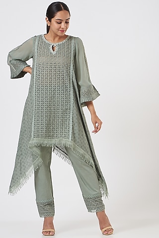 Olive Green Embroidered Kurta Set by Blush & M
