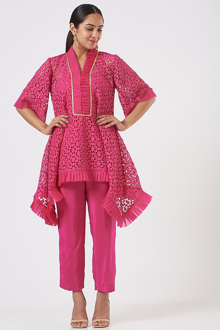 Hot Pink Embroidered Kurta Set by Blush & M