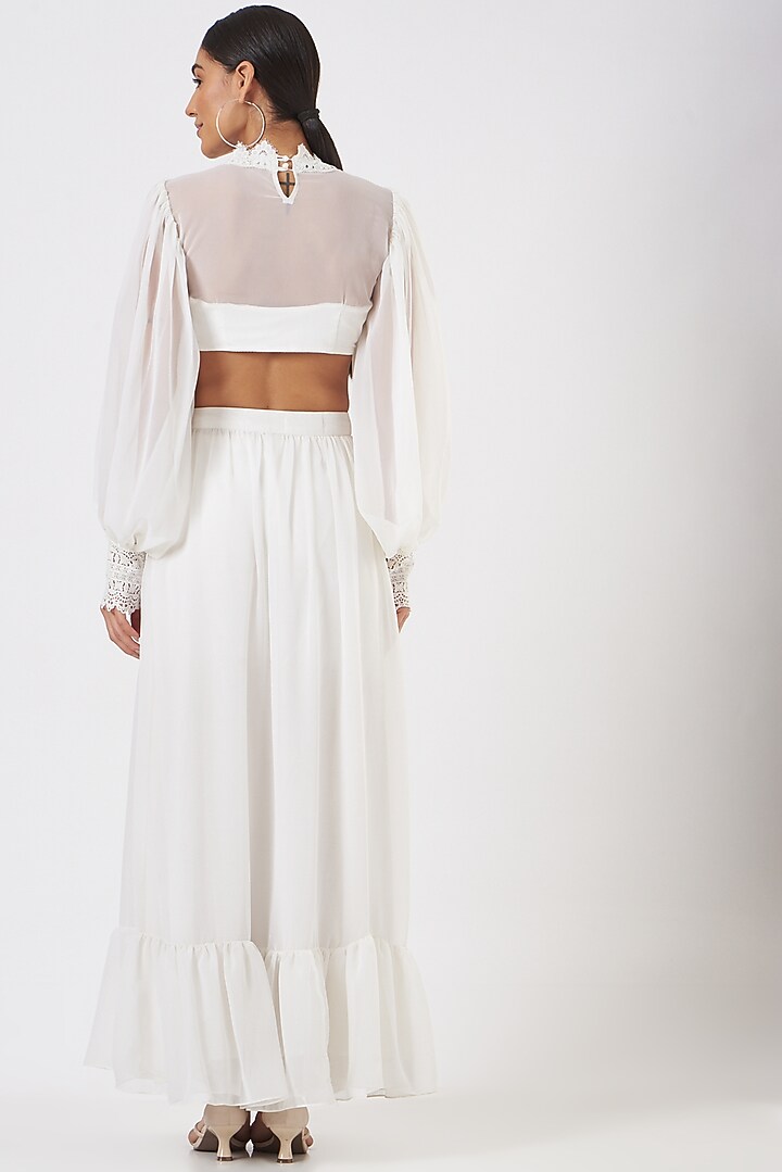 White Georgette Frilled Skirt Set by Blush & M at Pernia's Pop Up Shop