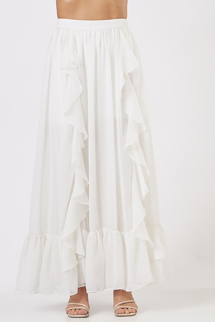 White Georgette Frilled Skirt Set by Blush & M at Pernia's Pop Up Shop