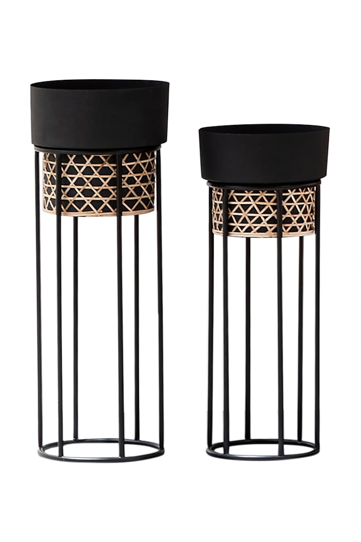 Black Textured Iron Cane Planter 
(Set of 2) by The Decor Remedy