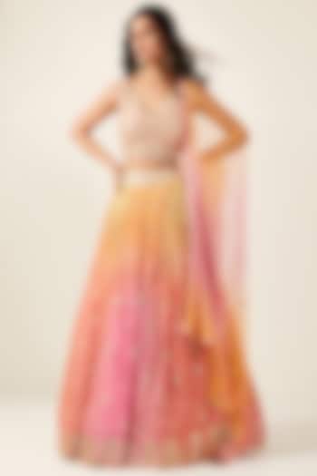 Pink Chinon Printed & Tie-Dyed Lehenga Set by Basanti - Kapde aur Koffee at Pernia's Pop Up Shop