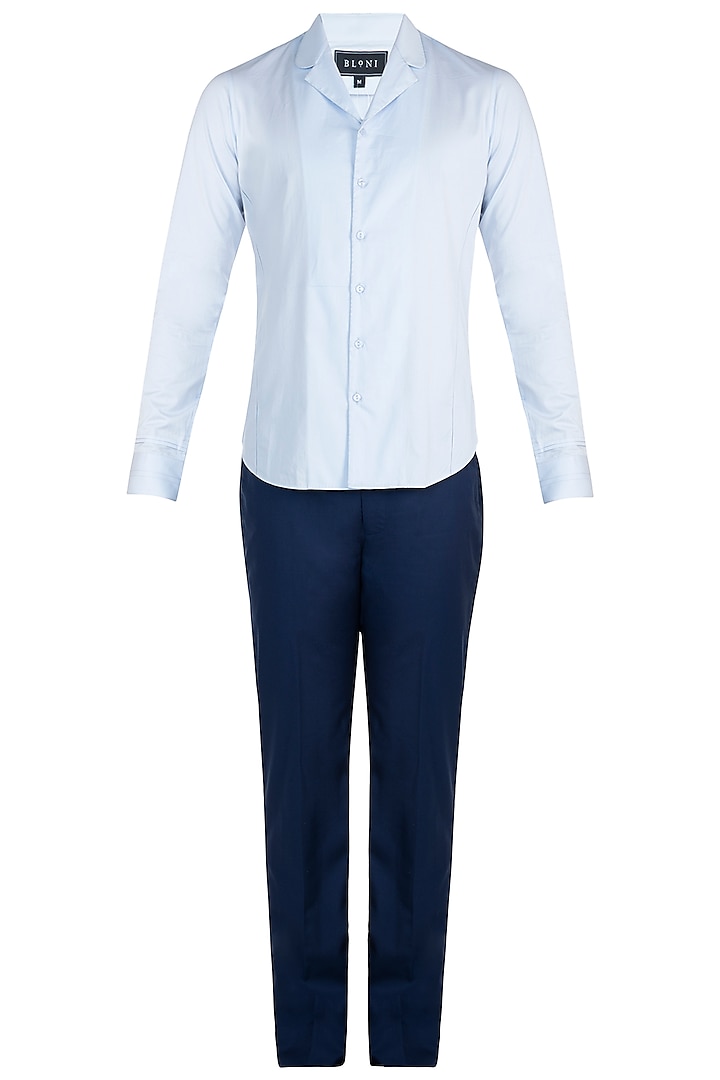 Blue night suit collared shirt by BLONI