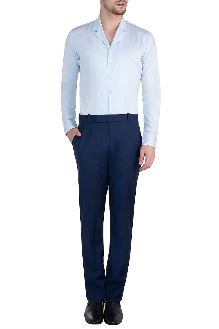 Blue night suit collared shirt available only at Pernia's Pop Up Shop.