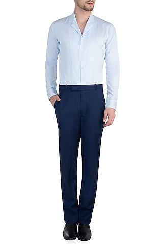 Blue night suit collared shirt by BLONI