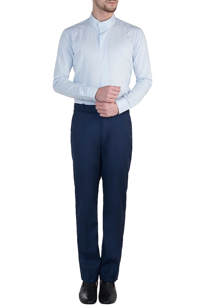 Blue bespoke handcrafted shirt available only at Pernia's Pop Up Shop.