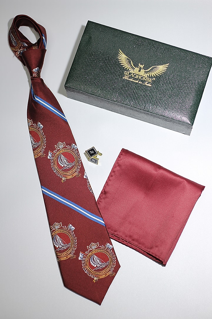 Maroon & Blue Madder Silk Spun Nautical Tie Set by Blaqhorse at Pernia's Pop Up Shop