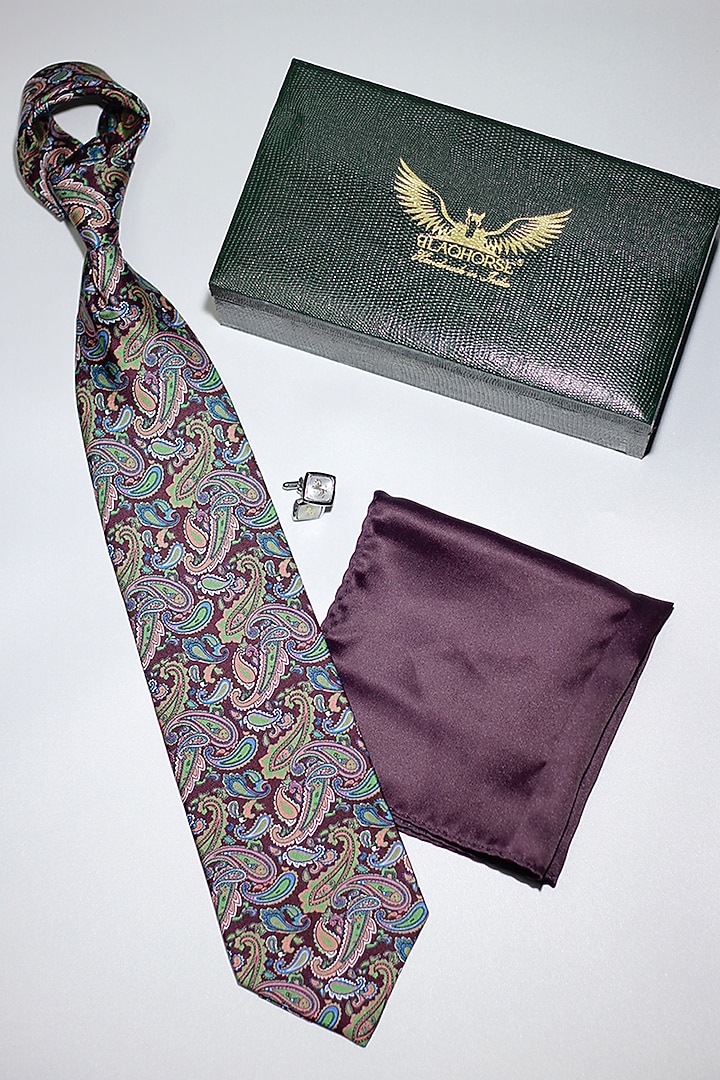 Multi-Colored Madder Silk Spun Paisley Tie Set by Blaqhorse at Pernia's Pop Up Shop