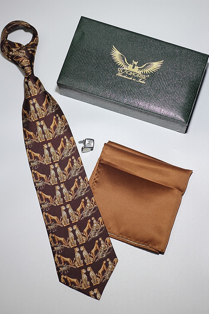 Wine & Beige Madder Silk Spun Leopard Tie Set by Blaqhorse at Pernia's Pop Up Shop