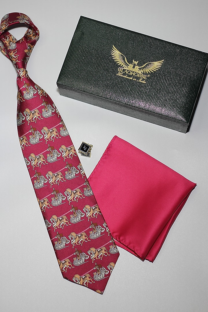 Hot Pink Madder Silk Spun Horse Sleigh Tie Set by Blaqhorse at Pernia's Pop Up Shop