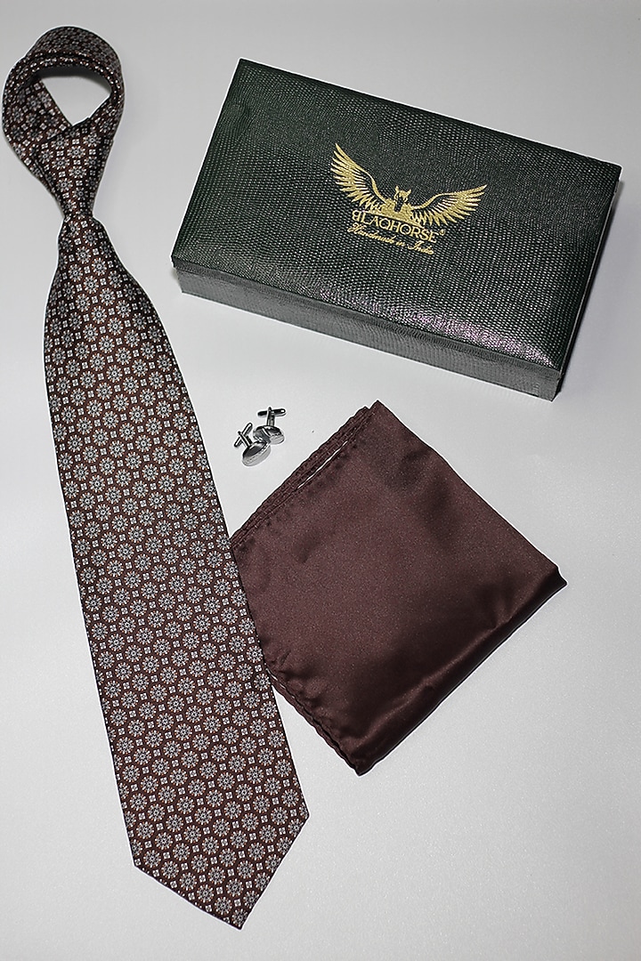 Rust & Beige Madder Silk Spun Artisan Floral Tie Set by Blaqhorse at Pernia's Pop Up Shop