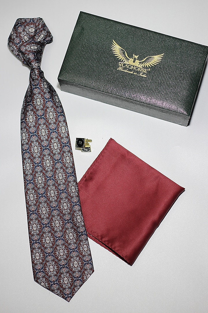 Navy & Maroon Madder Silk Spun Gothic Tie Set by Blaqhorse at Pernia's Pop Up Shop