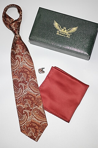 Brown & Beige Madder Silk Spun Brick Paisley Tie Set by Blaqhorse
