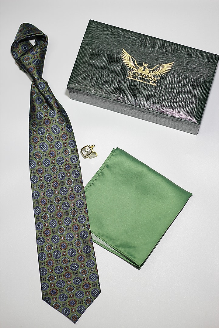 Green & Purple Madder Silk Spun Antique Bloom Tie Set by Blaqhorse at Pernia's Pop Up Shop