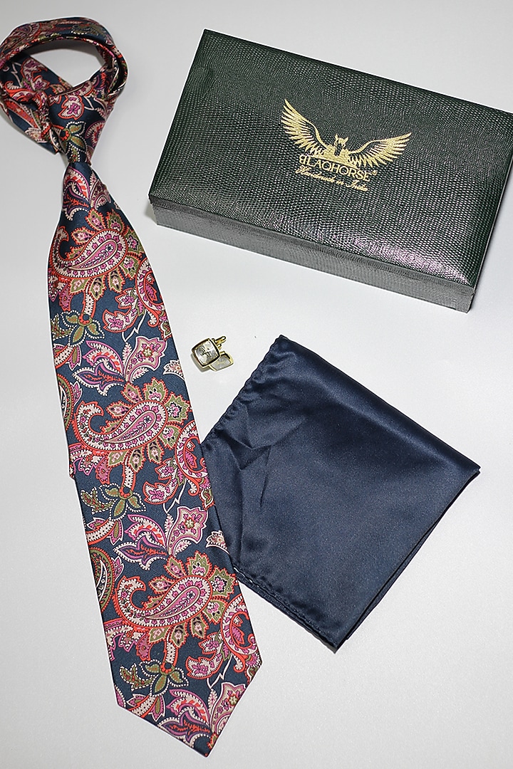 Peacock Blue & Pink Madder Silk Spun Floral Paisley Tie Set by Blaqhorse at Pernia's Pop Up Shop