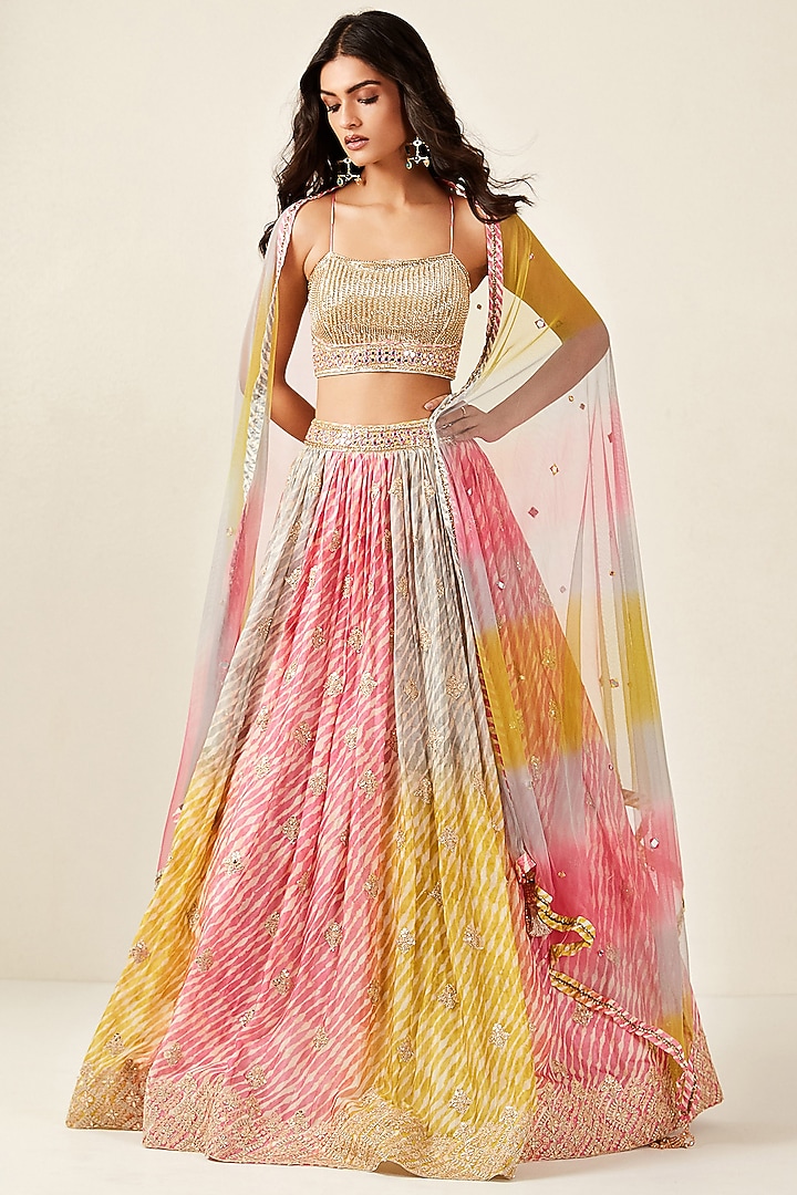 Multi-Colored Chinon Tie-Dyed & Embroidered Lehenga Set by Basanti - Kapde aur Koffee at Pernia's Pop Up Shop