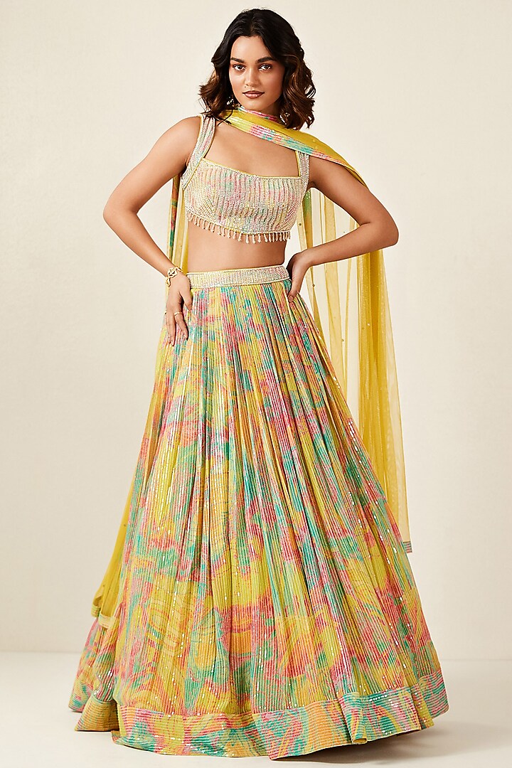 Multi-Colored Georgette Printed Sequins Lehenga Set by Basanti - Kapde aur Koffee at Pernia's Pop Up Shop