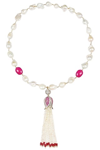 Baroque pearls and ruby semi-precious stones tulip string necklace
 by Blue Lotus By Ritu Kapur