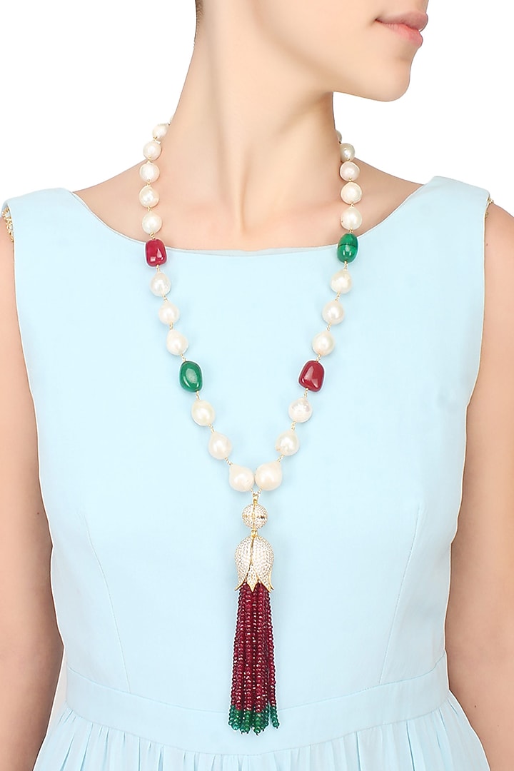 Baroque pearls and semi-precious stones tulip string necklace available only at Pernia's Pop Up Shop.