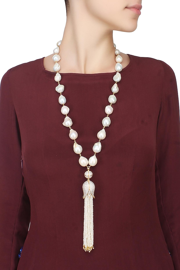 Baroque pearls with tulip and fresh water pearl tassles string necklace available only at Pernia's Pop Up Shop.