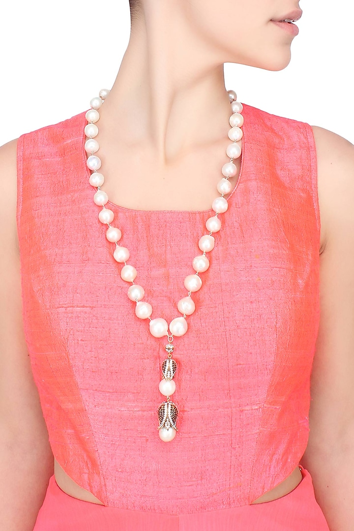 Baroque pearls and studded two tulips string necklace available only at Pernia's Pop Up Shop.