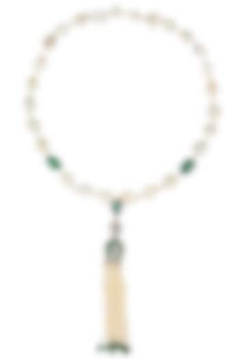 Baroque pearls and green semi-precious stones tulip string necklace by Blue Lotus By Ritu Kapur