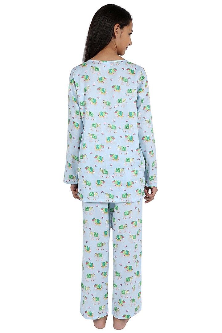 Sky Blue Printed Night Suit For Girls by Nigh Nigh label at Pernia's Pop Up Shop