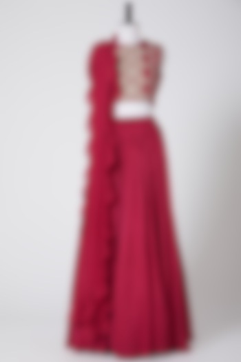Red Embroidered Skirt Set by Bhumika Sharma