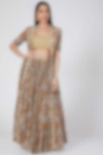 Yellow & Brown Embroidered Skirt Set by Bhumika Sharma at Pernia's Pop Up Shop