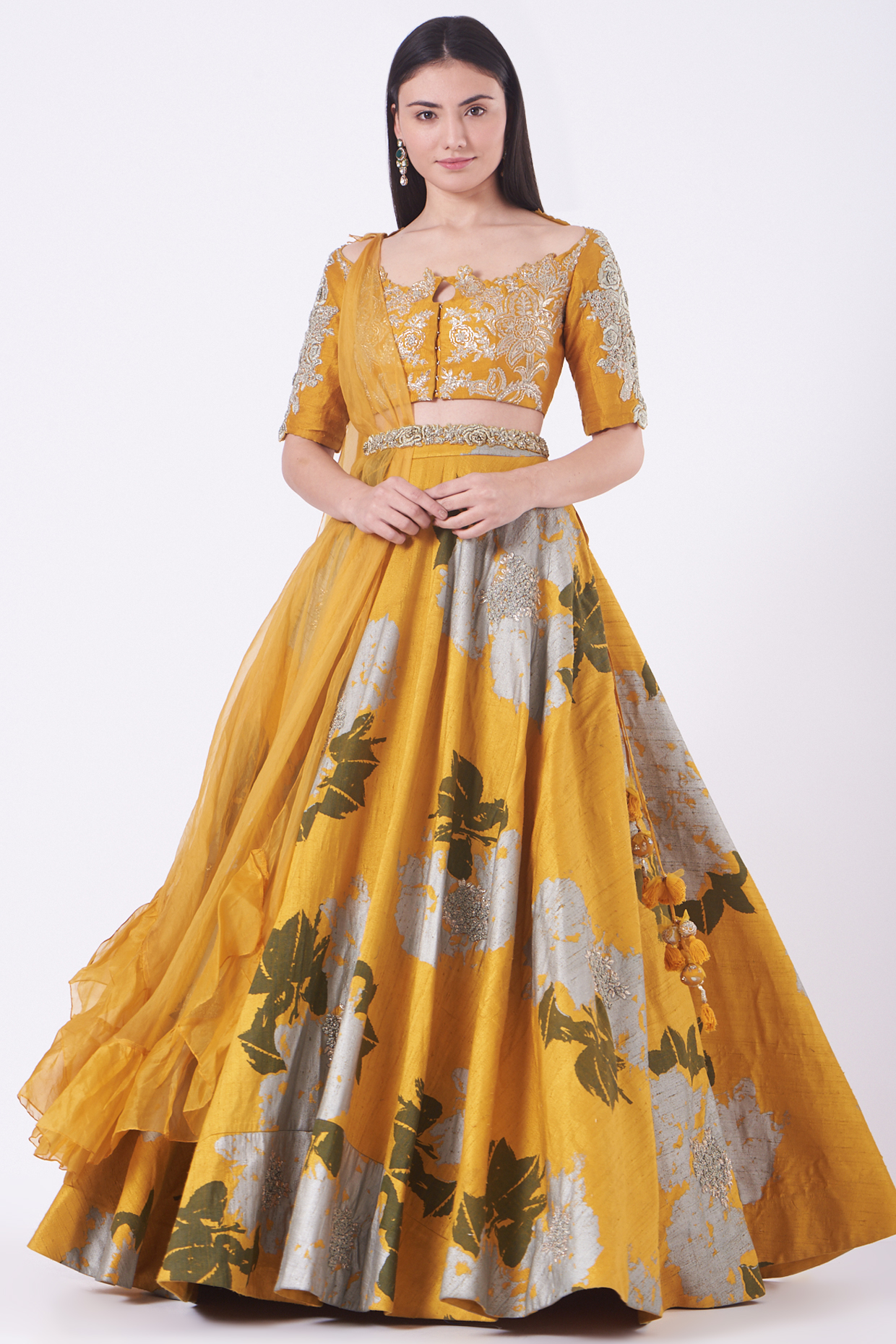 Citrus Yellow Printed Wedding Lehenga Set by Bhumika Sharma at Pernia's Pop Up Shop