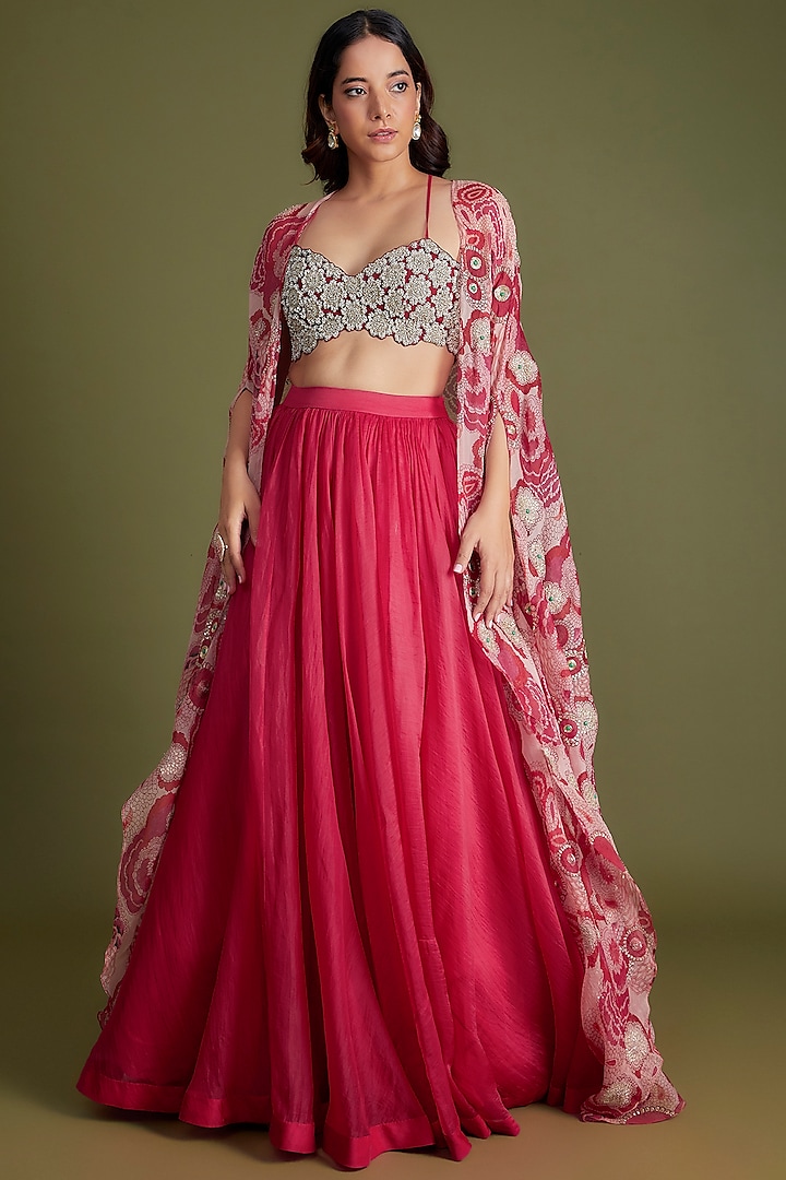 Red Georgette Lehenga Set by Bhumika Sharma