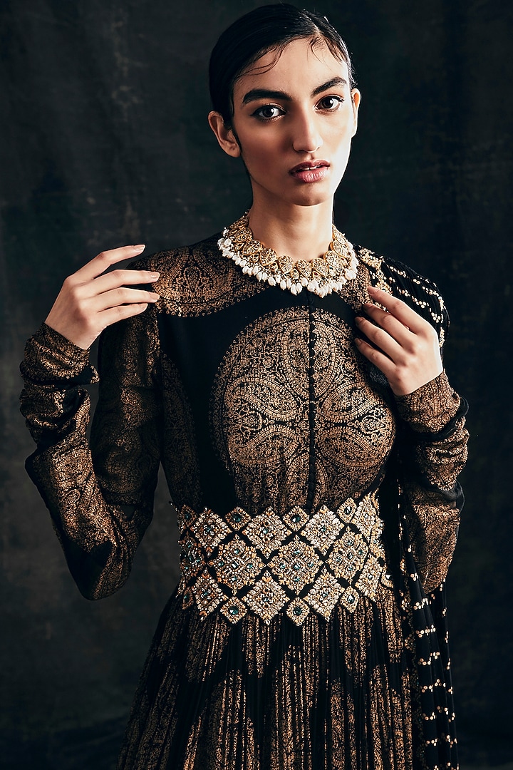Black Printed Wedding Anarkali With Dupatta by Bhumika Sharma at Pernia's Pop Up Shop