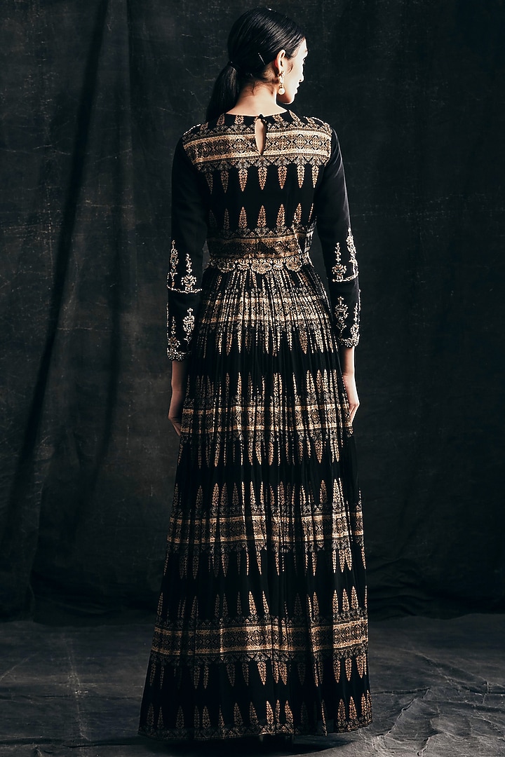 Black Printed Wedding Anarkali Set With Two Belts by Bhumika Sharma at Pernia's Pop Up Shop