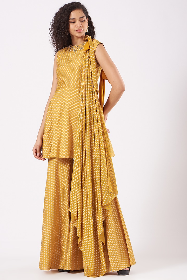 Mustard Printed Sharara Set by Bhumika Sharma at Pernia's Pop Up Shop