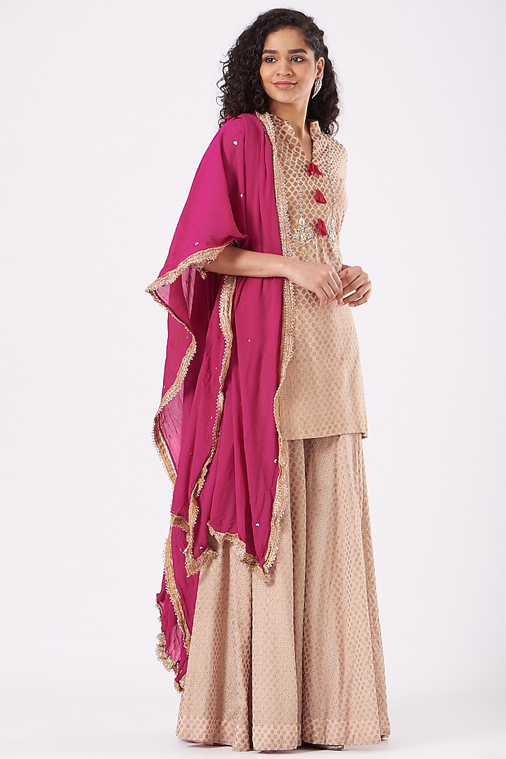 Beige Georgette Sharara Set by Bhumika Sharma at Pernia's Pop Up Shop