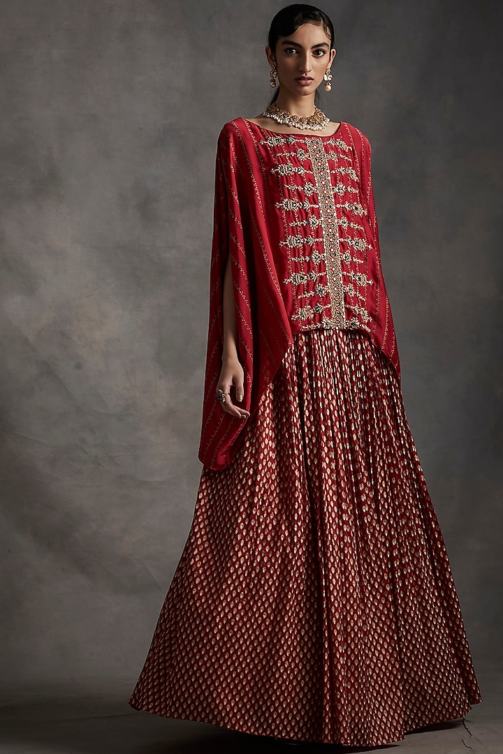 Red Embroidered Skirt Set by Bhumika Sharma