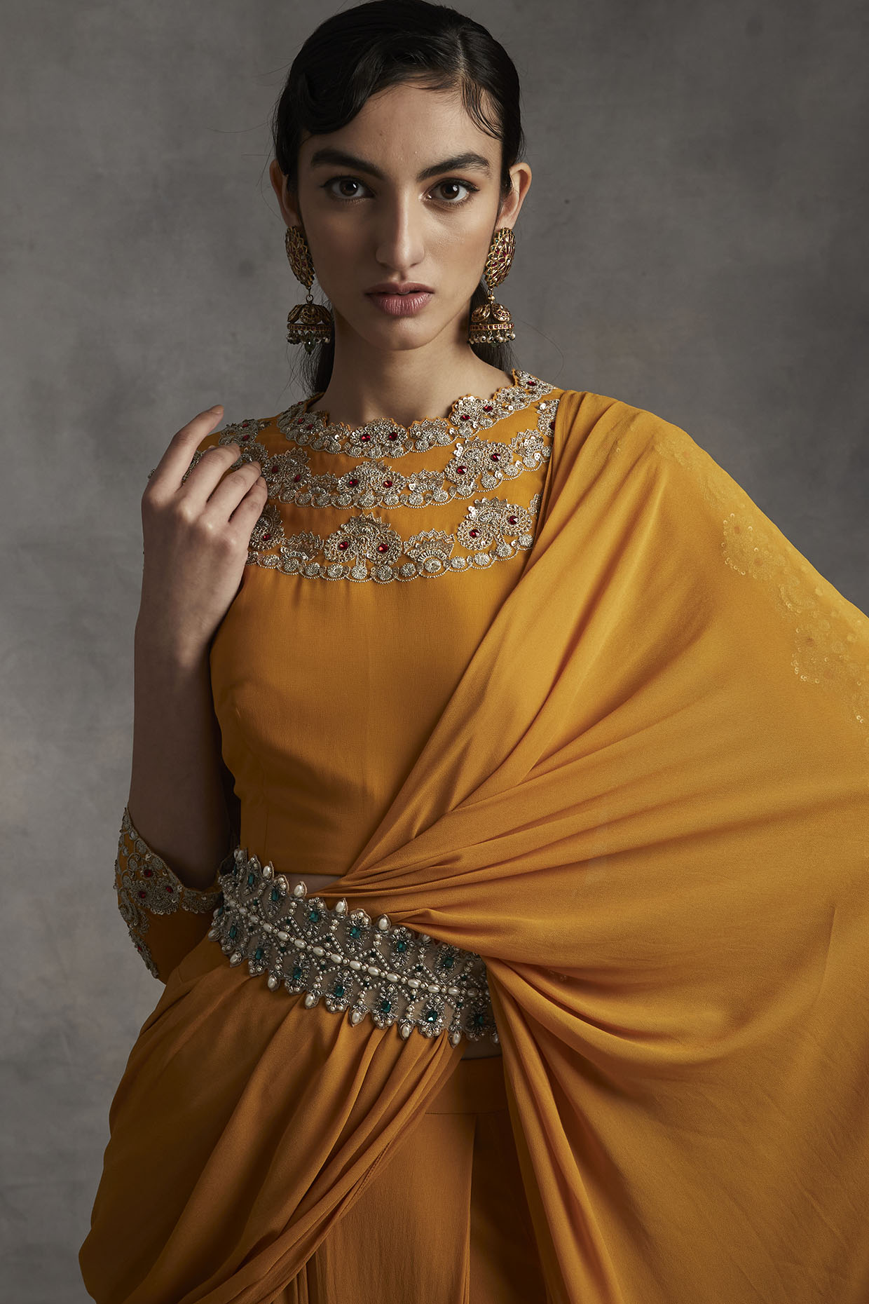 Dark Yellow Net Frill Style Saree for Haldi Function WJ111336