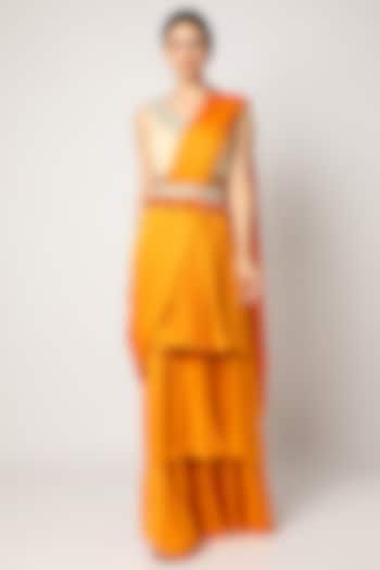 Orange Pre-Stitched Layered Saree Set by Bhumika Sharma